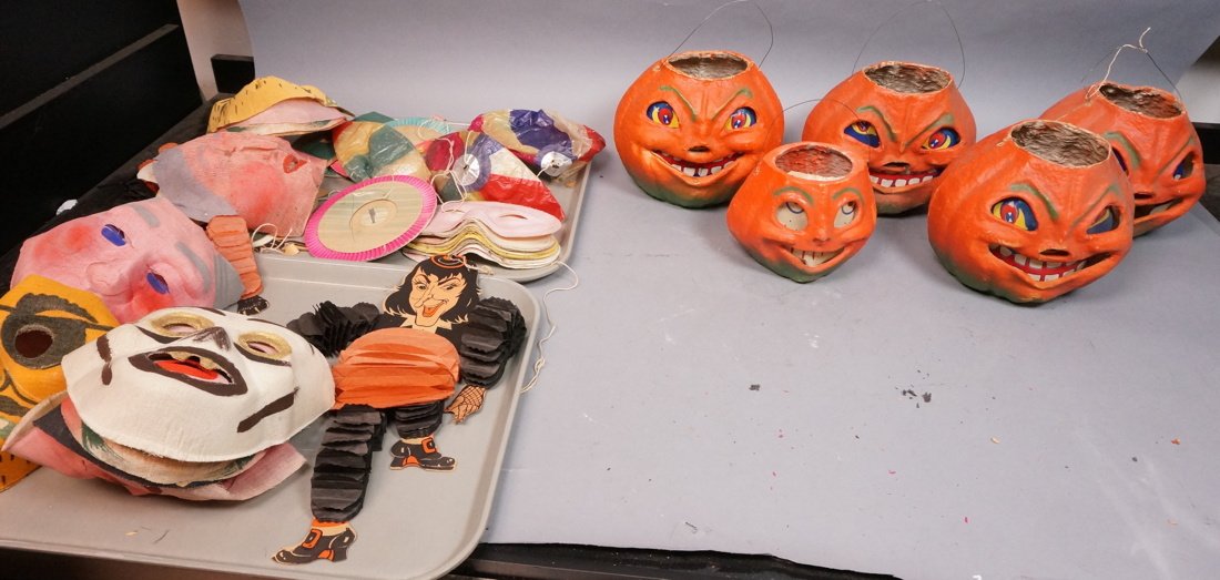 Large lot of Halloween.  5 Paper Mache Pumpkins, (1 of 10)