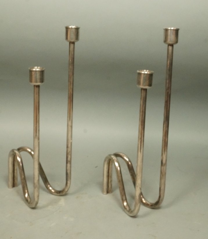 Pr SABATINI Italy Silver Two Arm Candlesticks. Do (1 of 6)