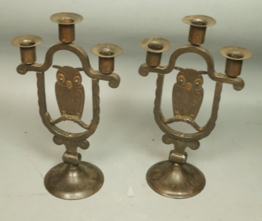 Pr Austrian Handwrought Owl Candleholders. RASPER (1 of 9)