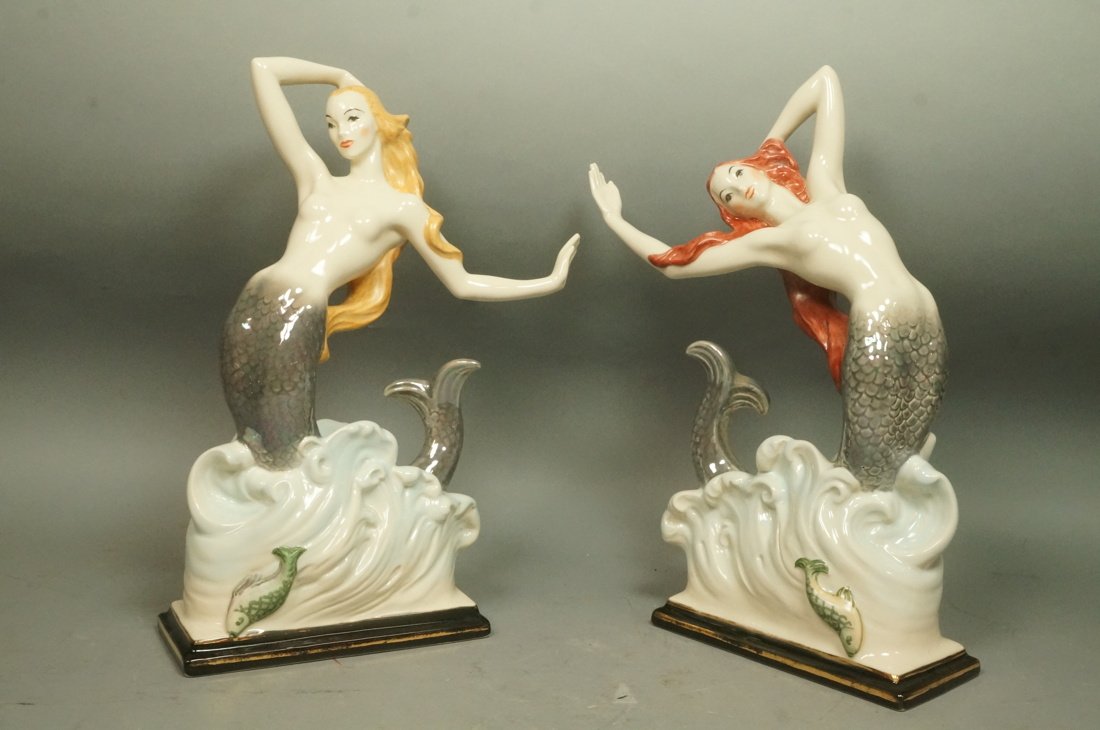 2pcs NANCY CHINA Figural Ceramic Mermaids. Marked (1 of 9)