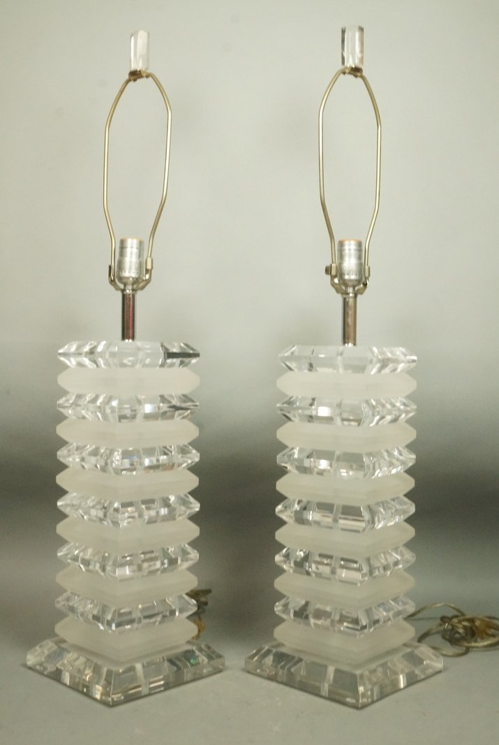 Pr Lucite Acrylic Lamps. frosted & clear (1 of 9)