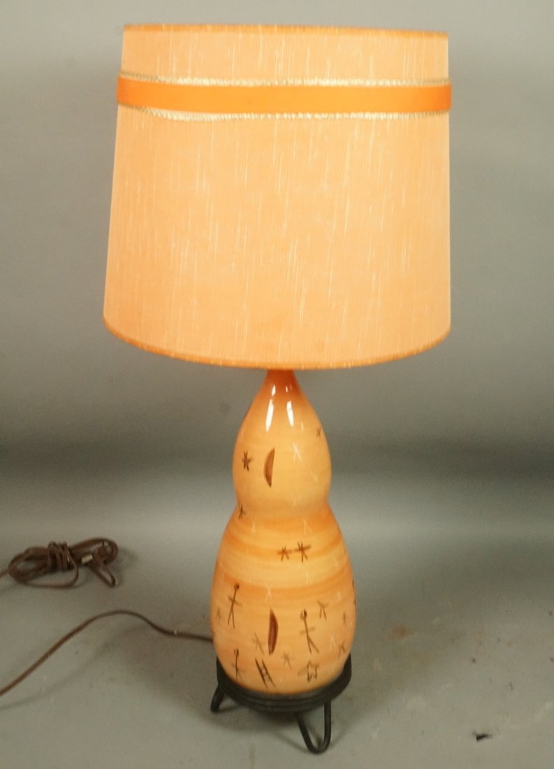 Orange Ceramic Modernist Table Lamp. Signed EC Du (1 of 7)