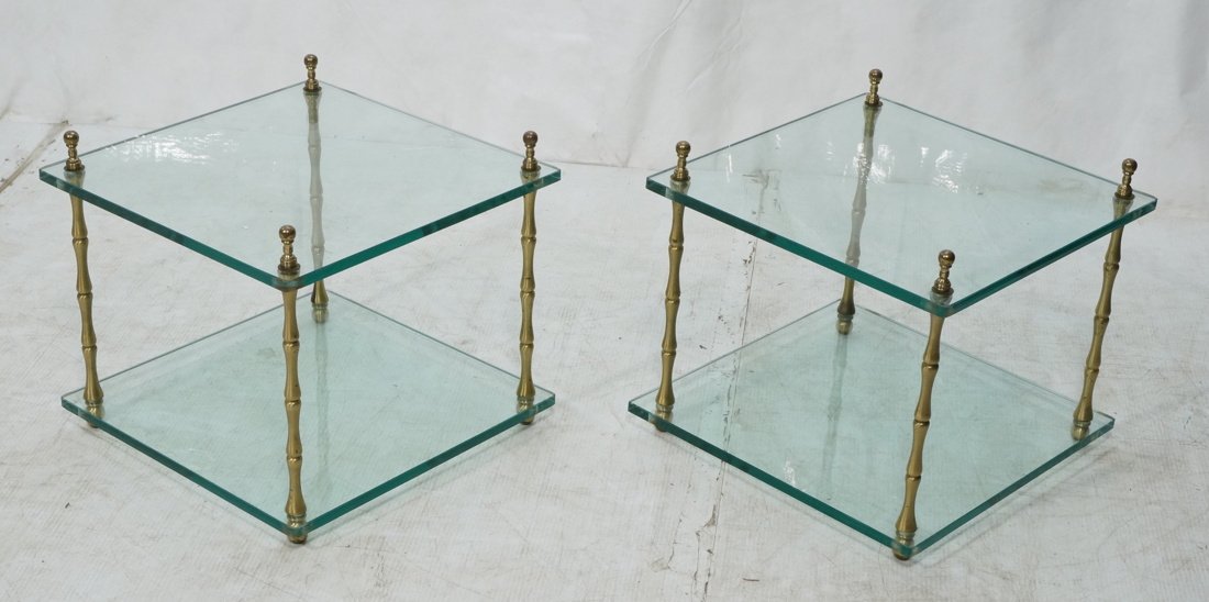 Pr Brass & Glass Faux Bamboo Side Tables. Two thi (1 of 8)