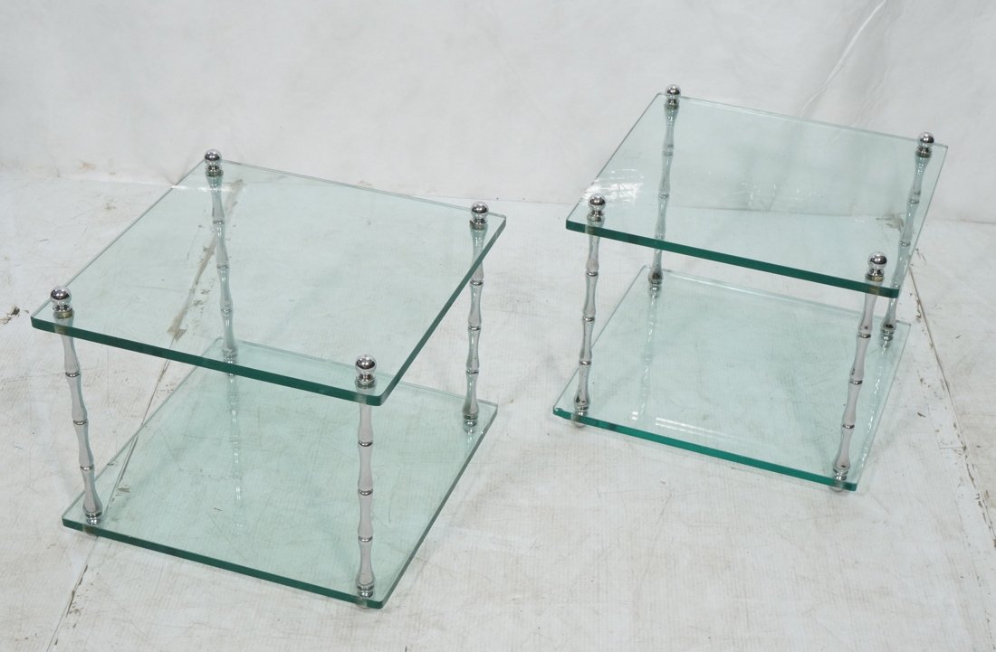 Pr Chrome & Glass Faux Bamboo Side Tables. Two th (1 of 9)