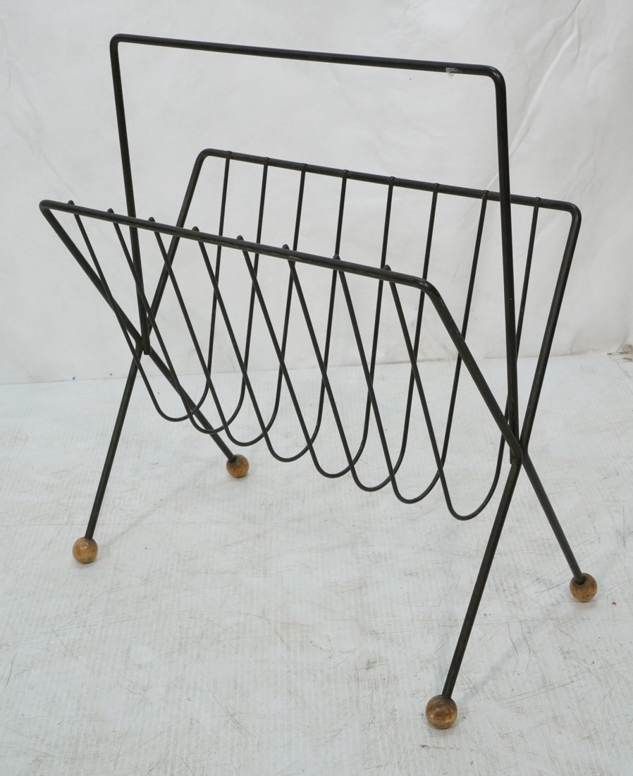 Mid Century Iron Magazine Rack. Ball feet. Painte (1 of 5)