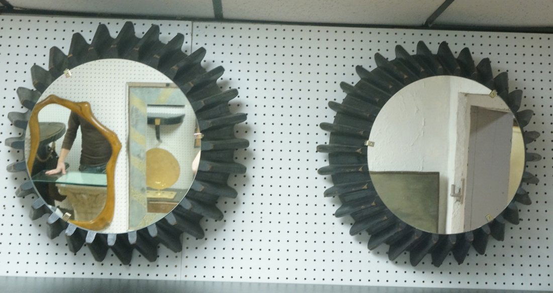 Pr Wood Industrial Gear Cog Wall Mirrors. (1 of 9)