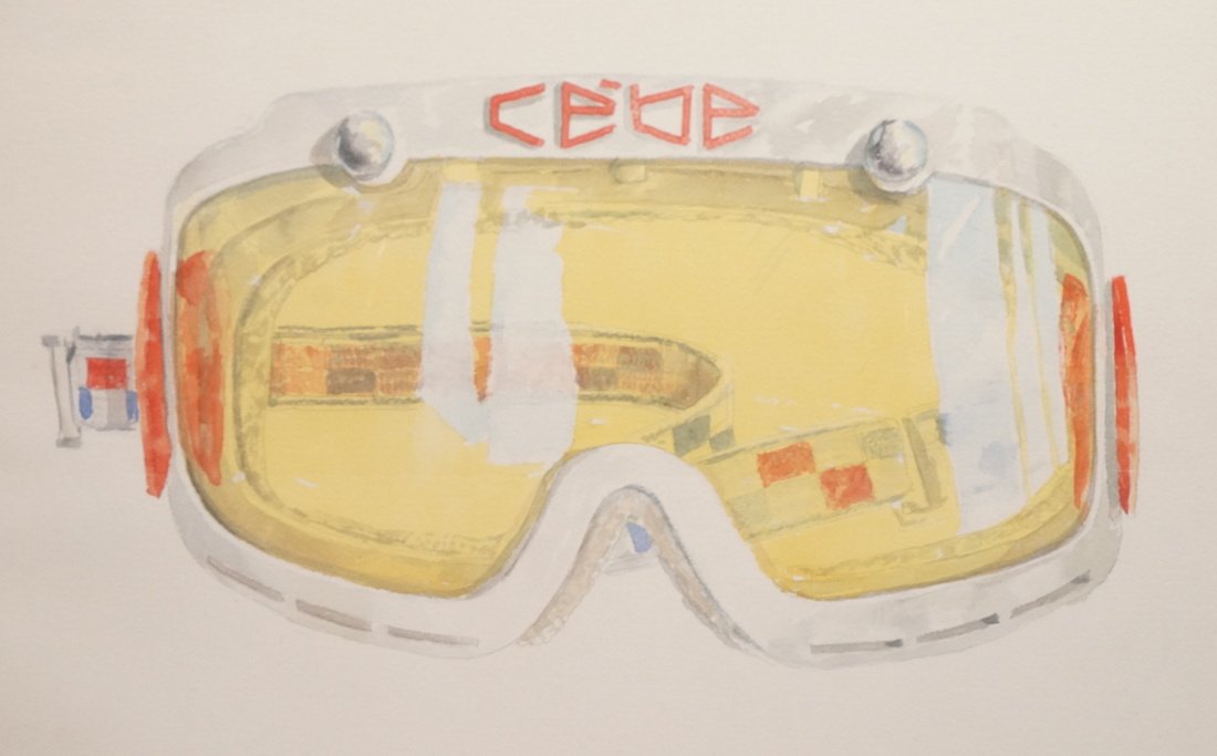 NICE Signed Watercolor of "Ski Goggles" Pencil si (1 of 10)