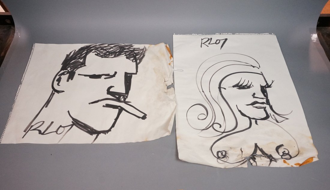 2pc ROBERT LOUGHLIN Magic Marker Self Portrait & (1 of 7)