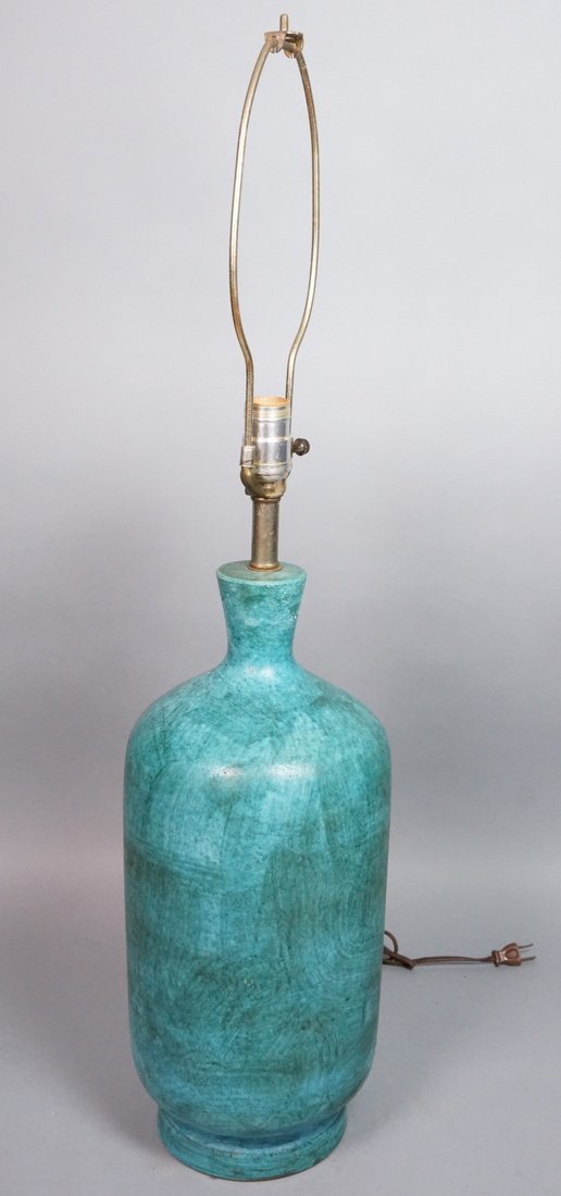 Large Italian Pottery Table Lamp. Mat Turquoise G (1 of 6)
