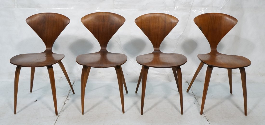 Set 4 Norman CHERNER Chairs. PLYCRAFT Walnut Chai (1 of 10)