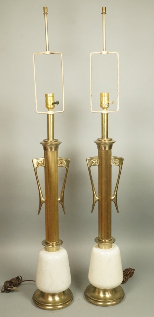 Pr Tall Laurel style White Marble Brass Tone Lamp (1 of 10)