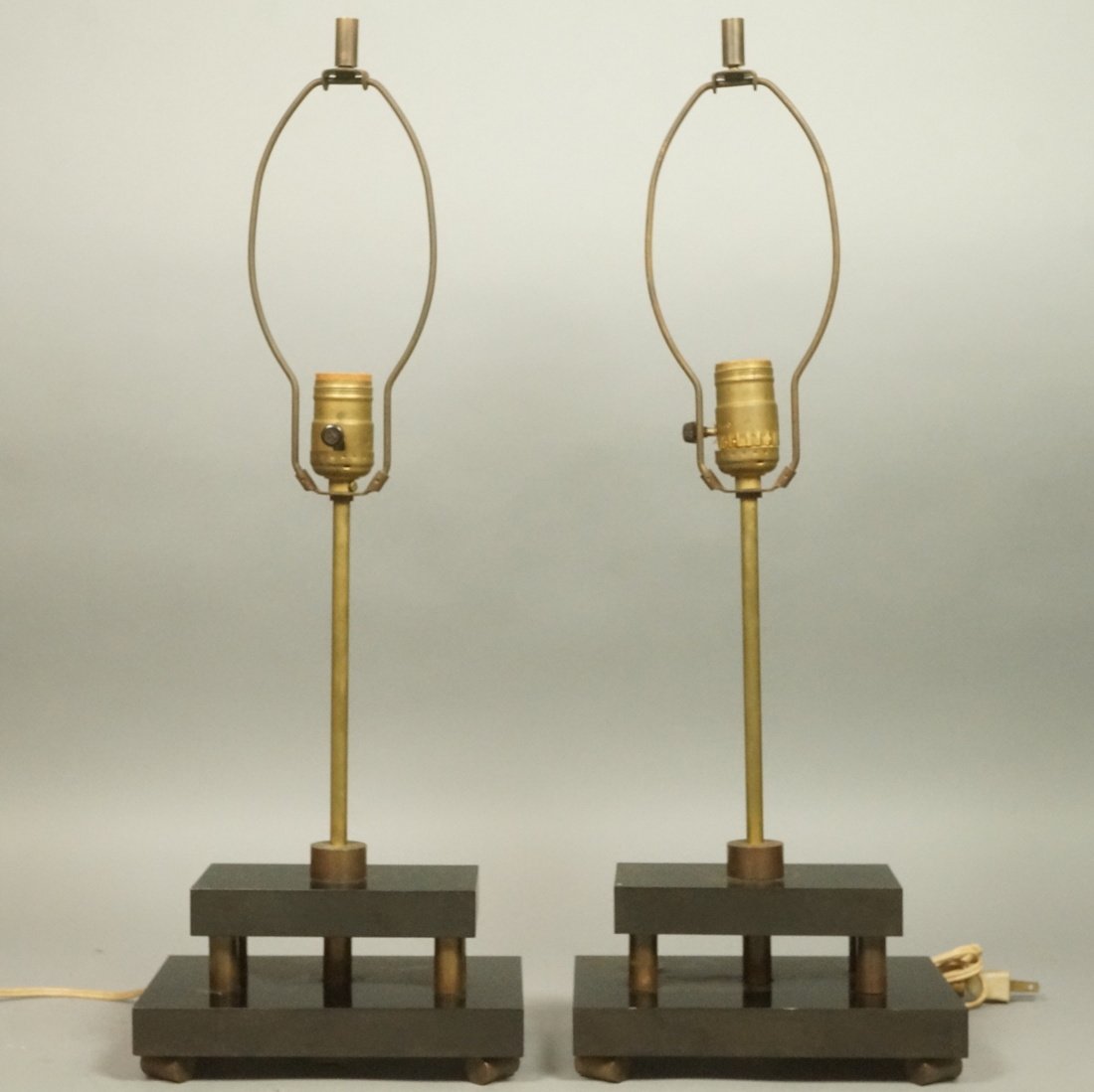 Pr Modernist machine age black Bakelite & Brass Lamps. (1 of 5)
