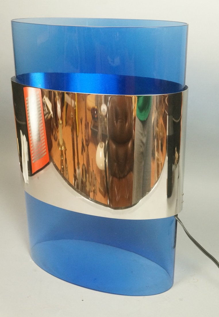 Elliptical Cobalt Glass Table Lamp. Wide Chrome B (1 of 4)