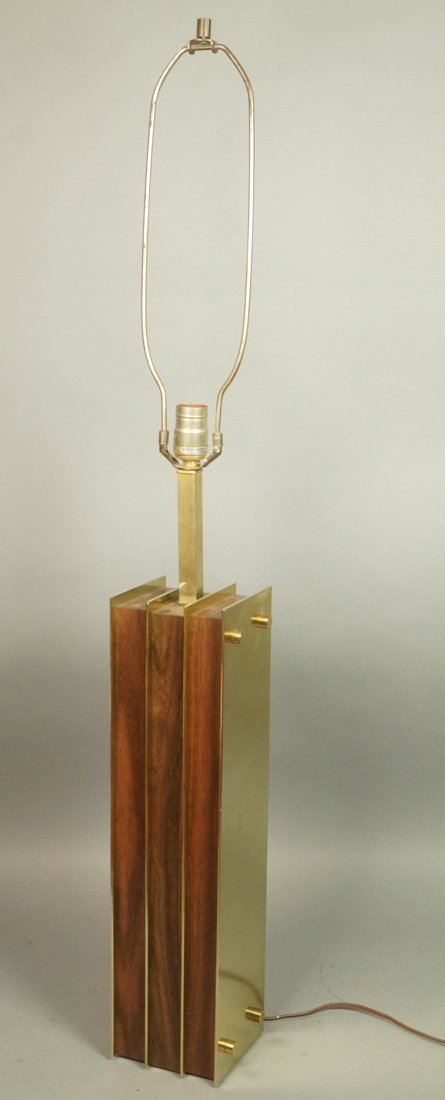 Modernist Walnut Brass Tall Table Lamp. Walnut fi (1 of 7)