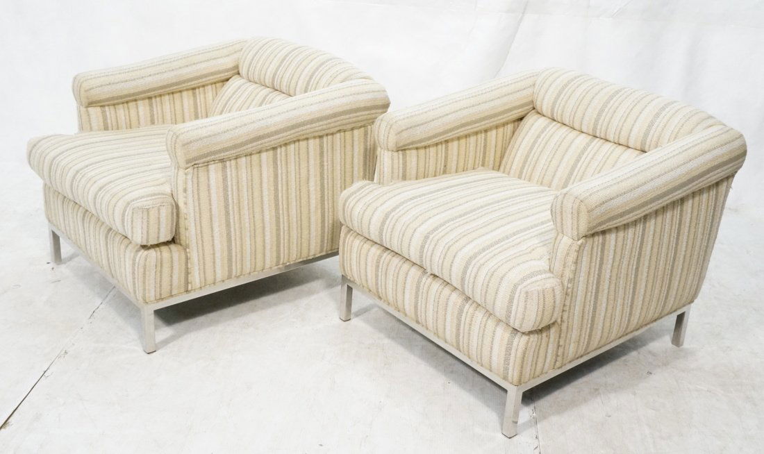 Pr Chrome Frame Mid Century Lounge Chairs. Stripe (1 of 8)