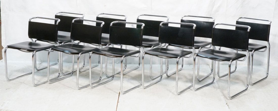 Set 10 NICOS ZOGRAPHOS Black Leather Chrome Chair (1 of 9)