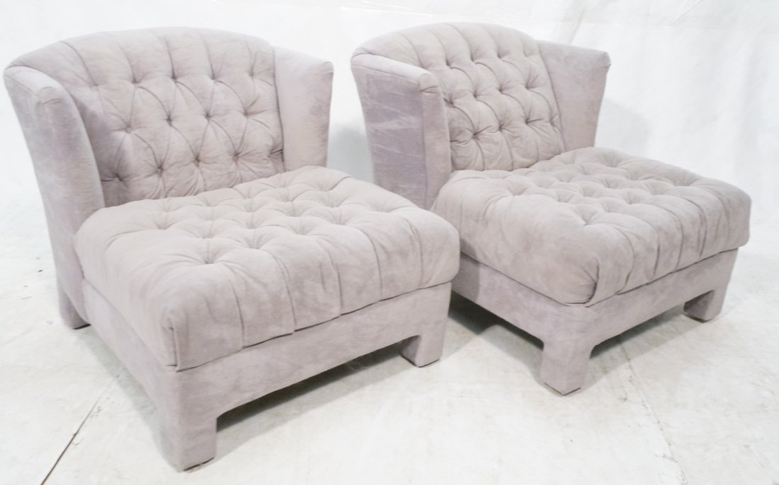 Pr Gray Tufted Fabric Lounge Chairs. Chairs compl (1 of 9)