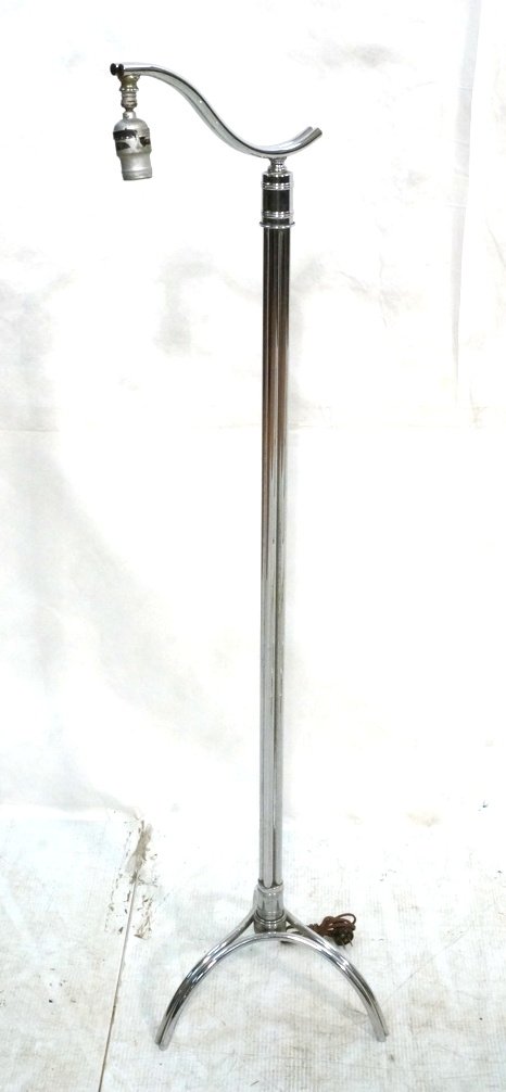 Chrome Art Deco Floor Lamp. Tripod base. Four thi: Chrome Art Deco Floor Lamp. Tripod base. Four thin chrome tube shaft. -- Dimensions: H: 53 inches: W: 14 inches ---