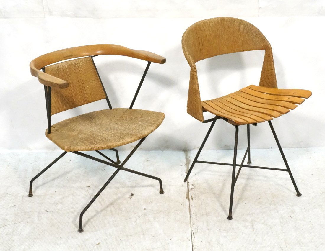 2pc Black Iron & Woven Rush Chairs. ARTHUR UMANOF (1 of 9)