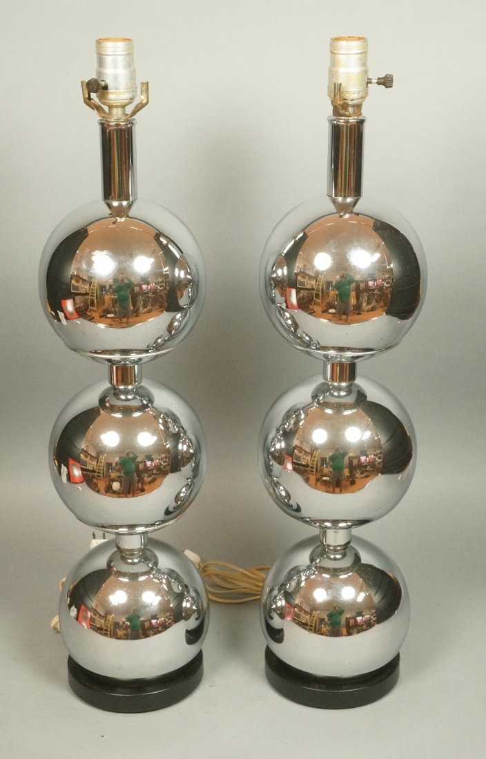 Pr 70's Modern Chrome Stacked Ball Table Lamps. (1 of 6)