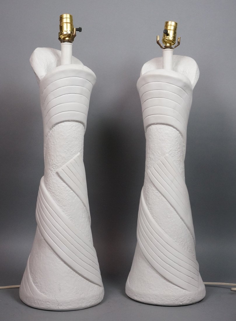Pr Plaster Modernist Tall Lamps. Decorator raw wh (1 of 5)