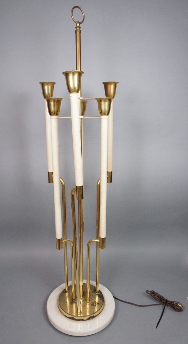 Tall 6 arm lamp. Parzinger Style. Brass with marb (1 of 7)
