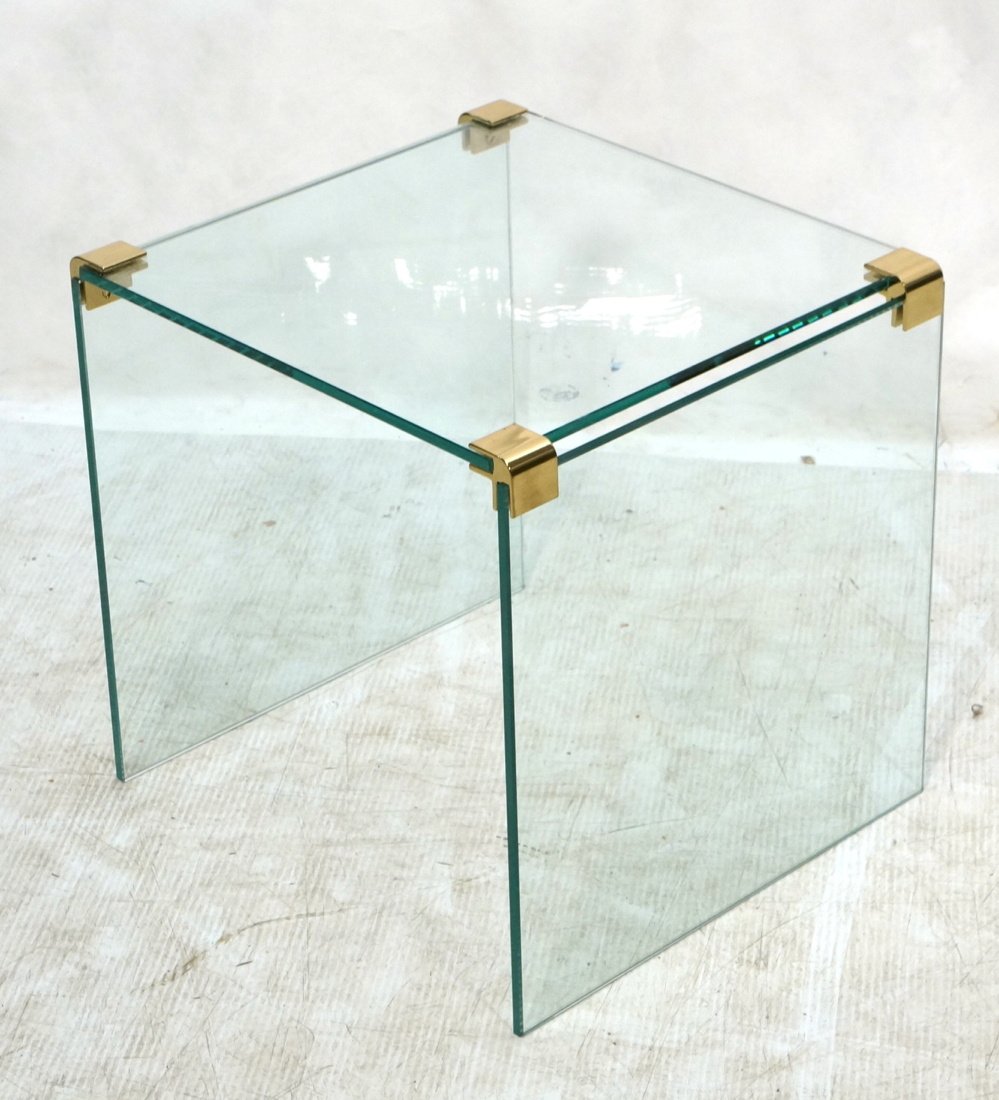 PACE style Small Glass Cube Side End Table. Brass (1 of 5)