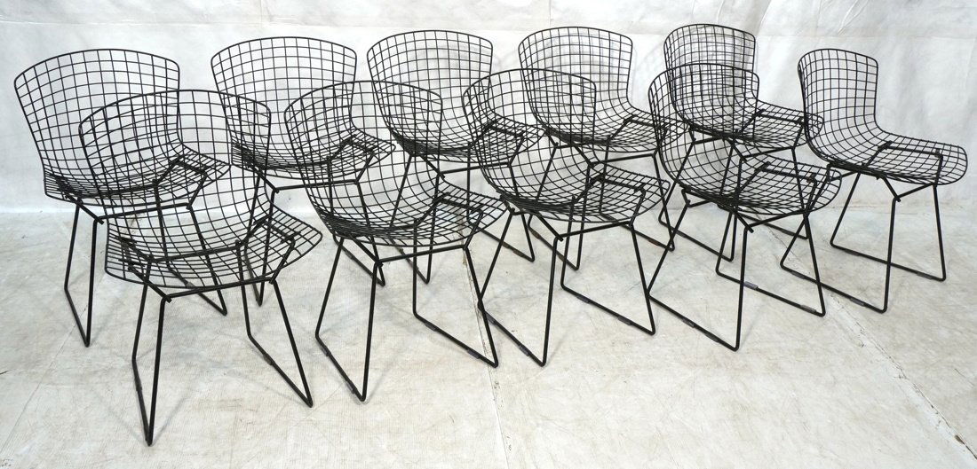 Set of 10 Harry Bertoia Wire Mesh Chairs.  Black (1 of 10)