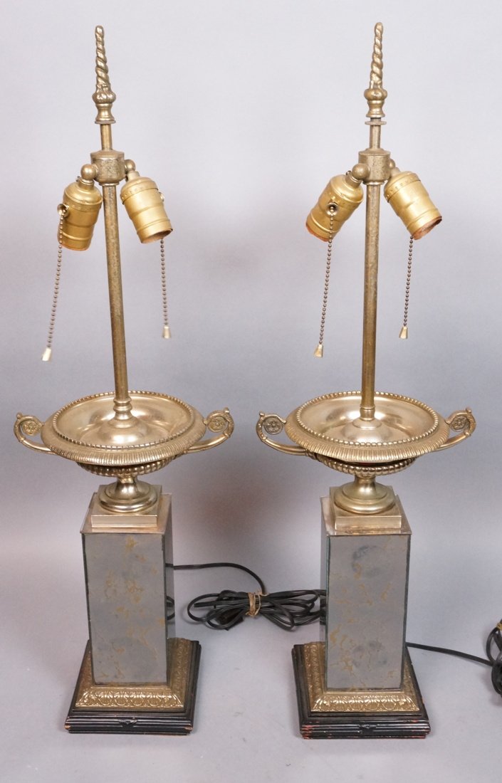 Pr Regency style Metal Urn Table Lamps. Square an (1 of 8)
