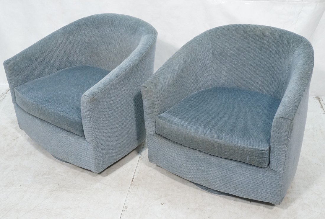 Pr Milo Baughman style Blue Swivel Lounge Chairs. (1 of 10)