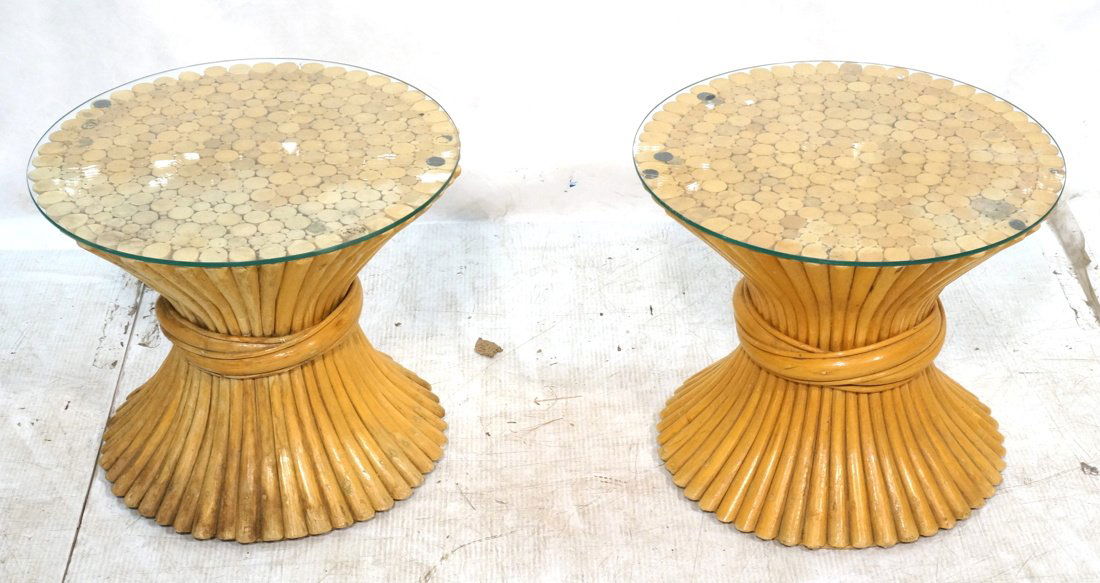 Pr McGuire Style Rattan & Glass Side End Table. C (1 of 8)