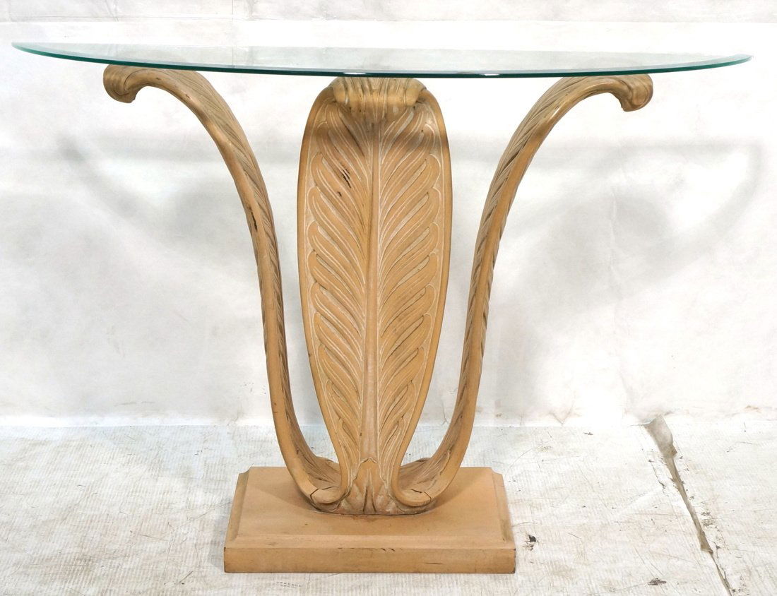 Glass Top Demi Lune Hall Console Table. Carved Wo (1 of 9)