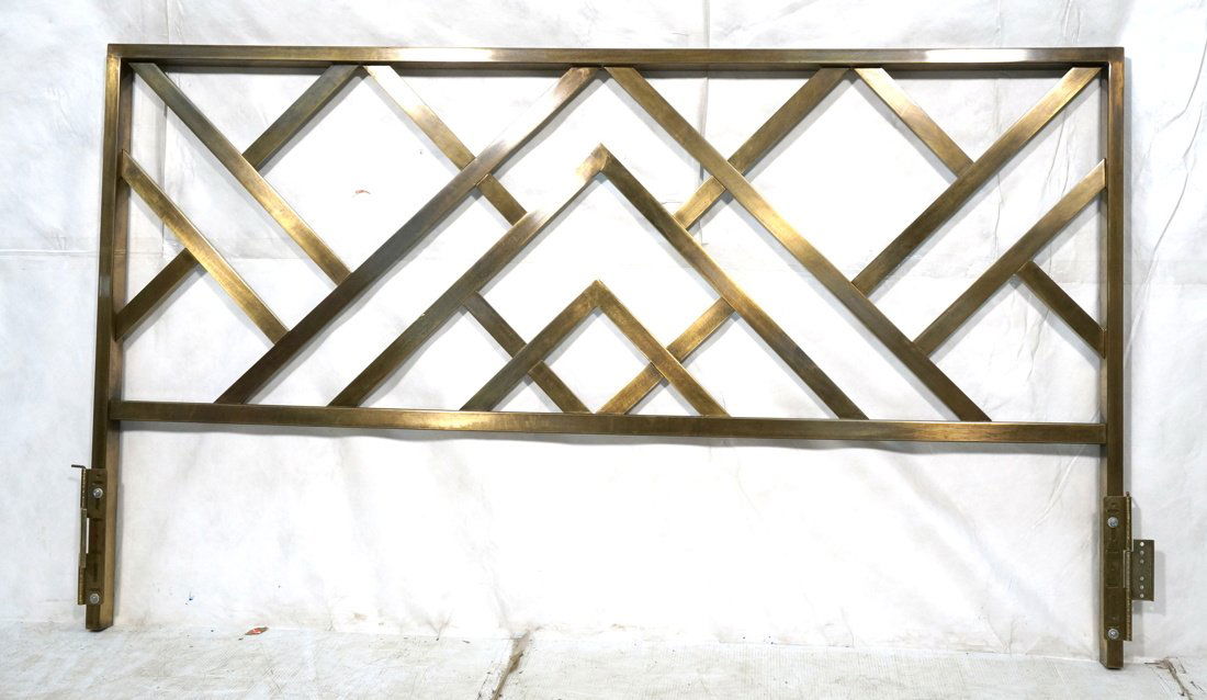 Brushed Brass Lattice Work Metal Headboard. Thick: Brushed Brass Lattice Work Metal Headboard. Thick frame with diagonal design detail.-- Dimensions: H: 46 inches: W: 78 inches: D: 2.5 inches ---