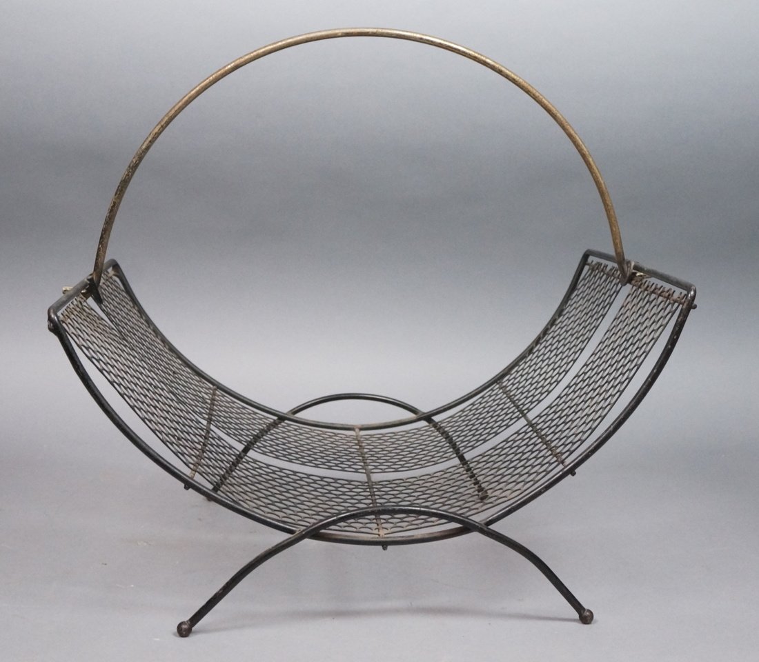 Modernist Mesh metal Magazine Rack. Brass handle. (1 of 5)
