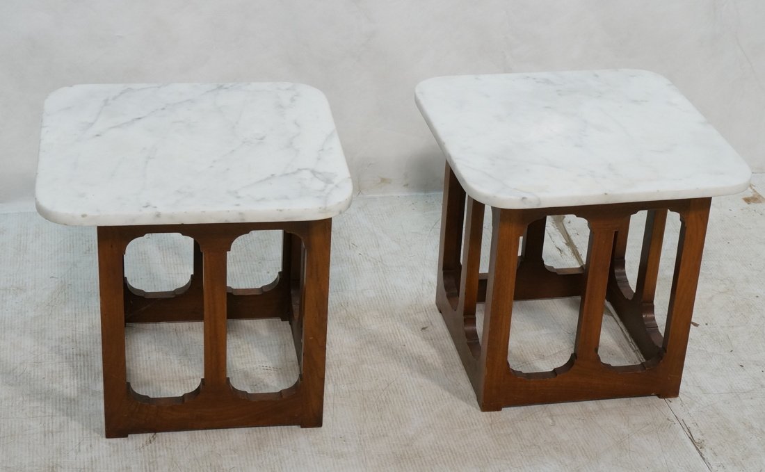 Pr Marble Top Cut Out Base Side End Tables. Not m (1 of 6)