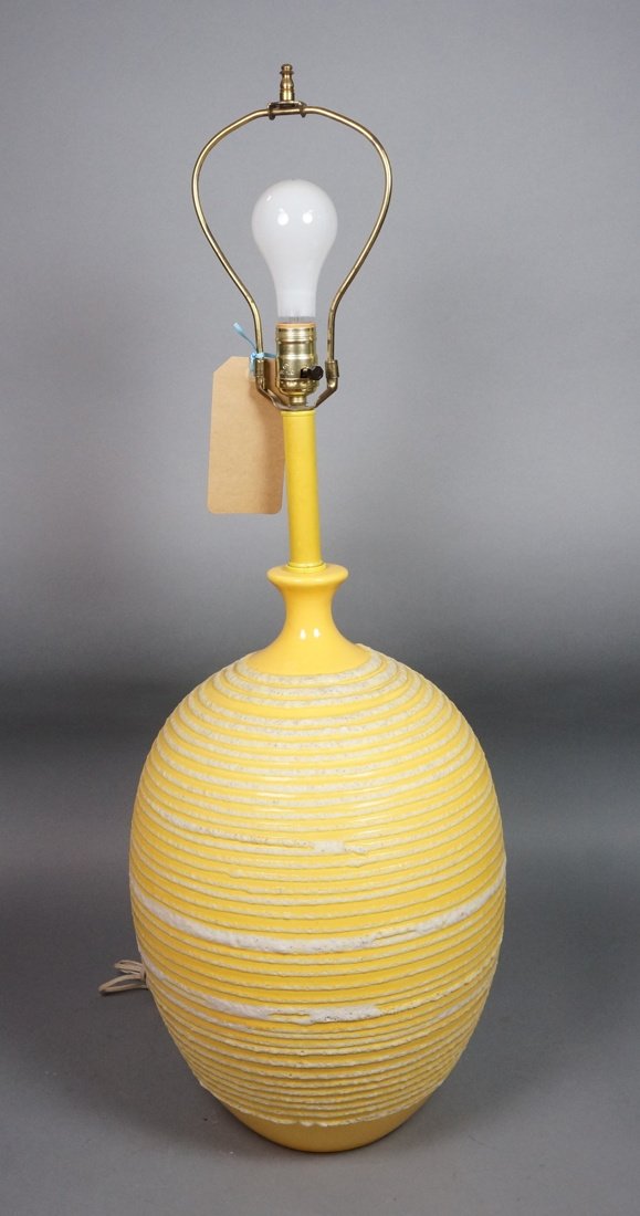 Large Yellow Pottery Lamp. Textured lava style st (1 of 7)