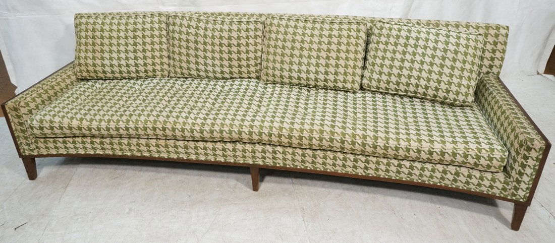 Long Bowed Form Modernist Sofa Couch. Green & Whi (1 of 10)