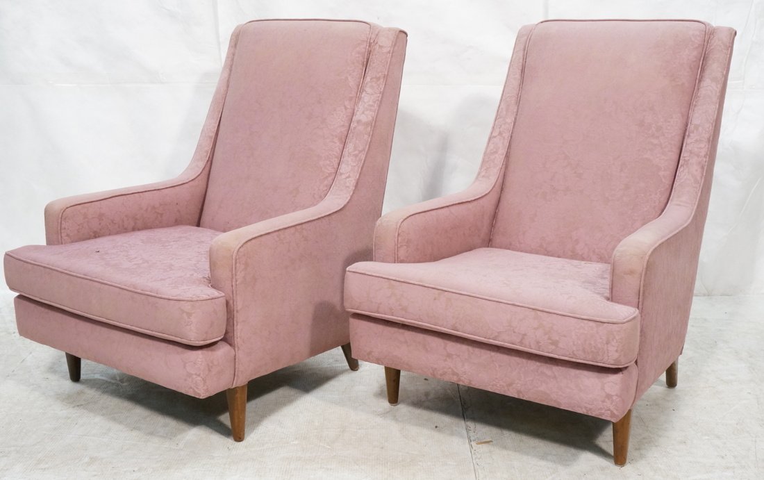 Pr Mauve Upholstered High Back Arm Lounge Chairs. (1 of 8)