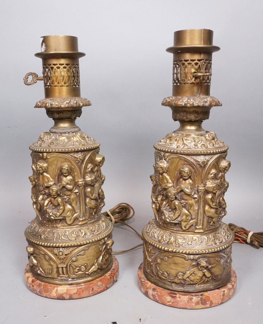 Pr Metal Brass Tone Figural Table Lamps. Multi le (1 of 10)