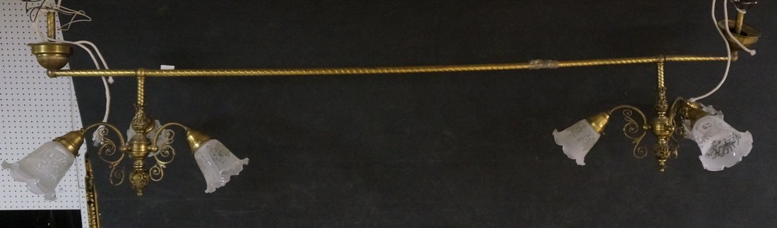 Antique Victorian Brass Double Pendant Chandelier (1 of 8)