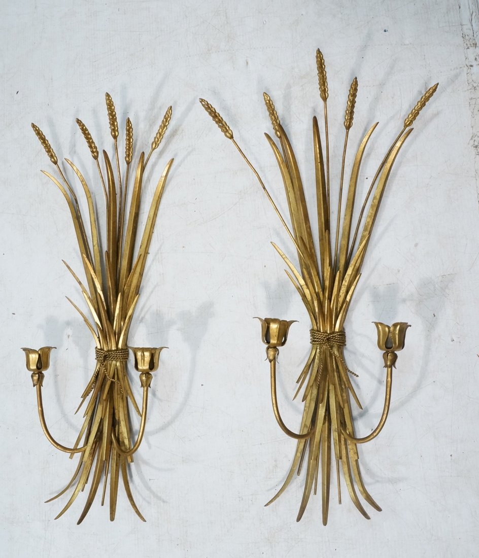 Pr Italian Gilt Iron Wall Sconces. Two arm candle (1 of 6)