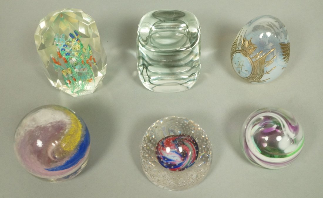 6pc Art Glass Crystal Paperweights. 1). Faceted M (1 of 10)