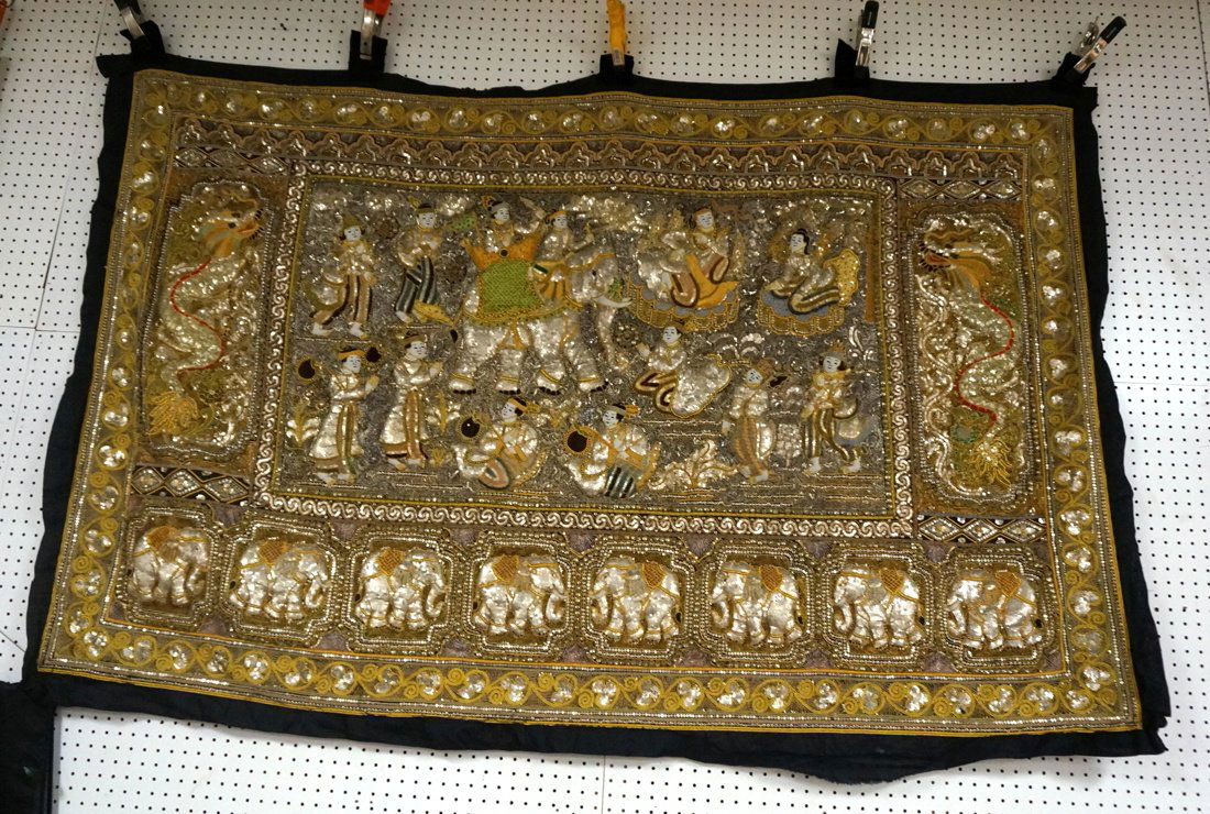 Elaborate Asian Indian Wall Hanging. Raised Sequi (1 of 8)