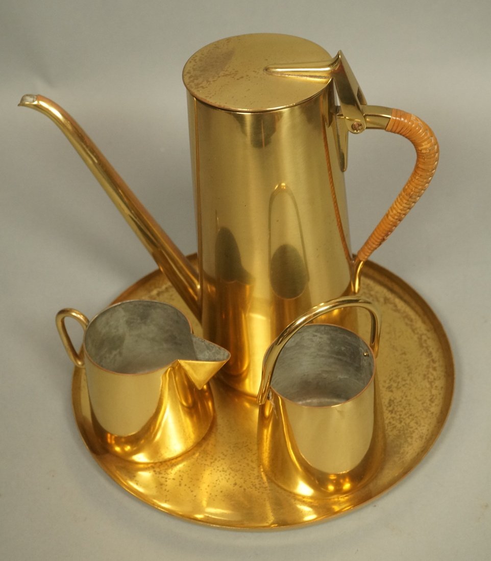 4pc CARL AUBOCK Brass Coffee Set with Tray. Austr (1 of 8)
