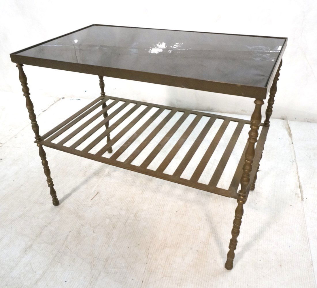 Small Brass Decorator Side Table. Black Glass Top (1 of 8)