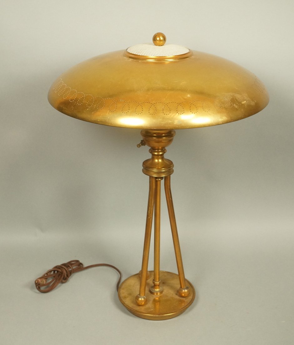 TYNELL Style Brass Table Lamp. Three legged form (1 of 8)