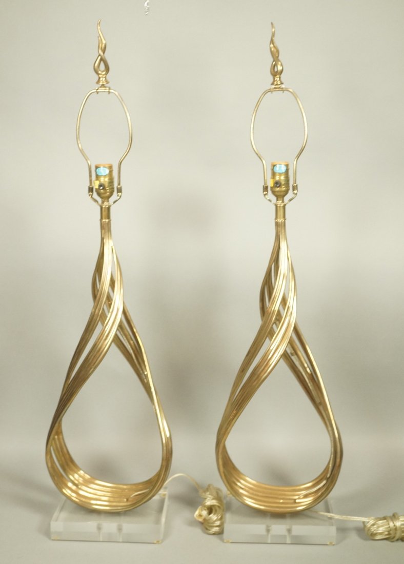 Pr Tall Brass CHAPMAN Modernist Flame Table Lamps (1 of 8)