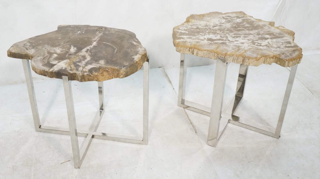 Two  Petrified Wood Top & Chrome Side Tables. Hea (1 of 7)