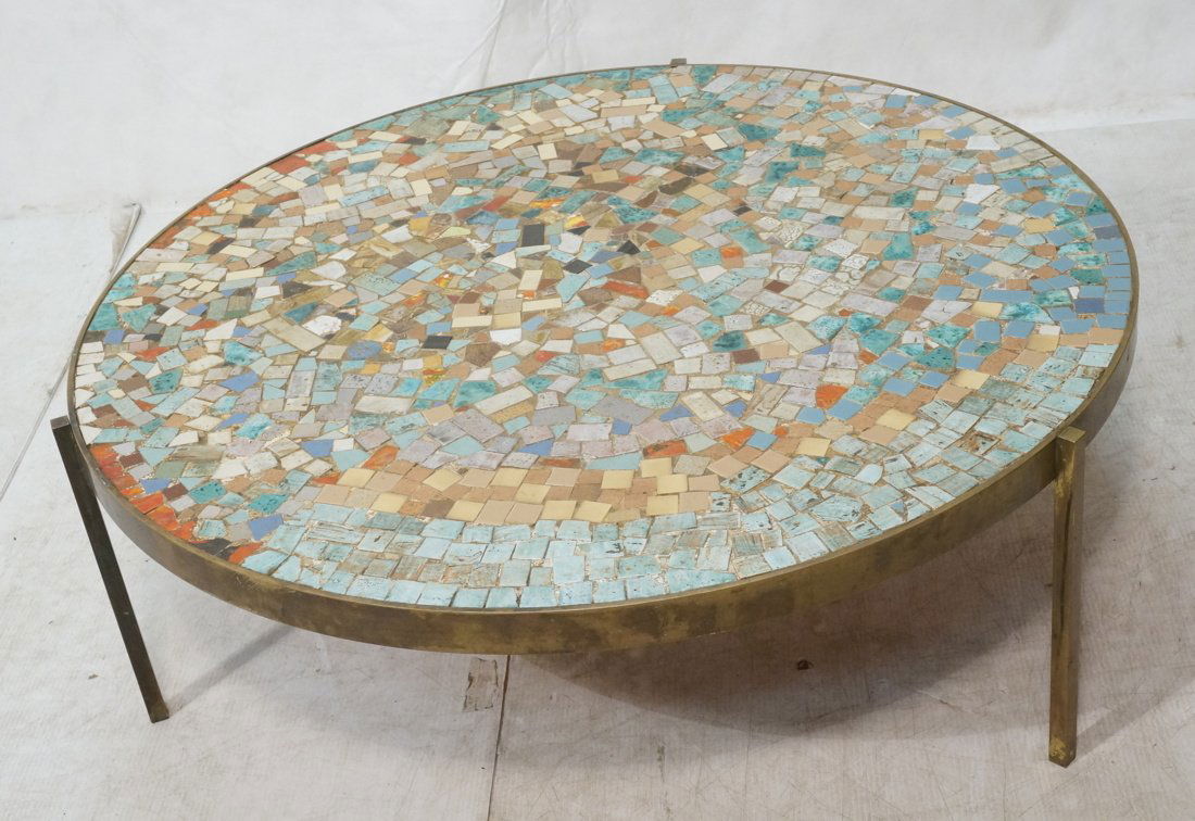 Large Round Bronze Coffee Table. Colorful Mosaic (1 of 5)