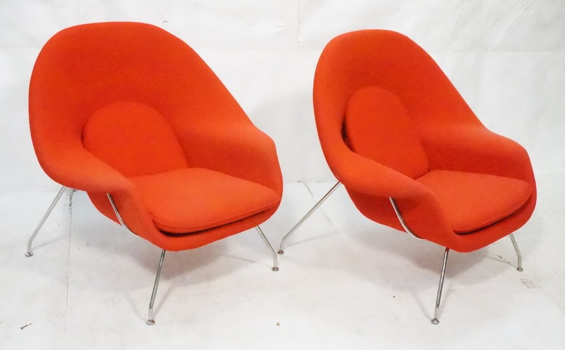 Pair Contemporary Womb Style Chairs.  Red upholst (1 of 10)